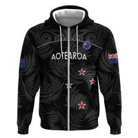 Custom New Zealand Silver Fern Football Hoodie Summer 2024 Olympic Go Aotearoa LT14 Zip Hoodie Black - Polynesian Pride