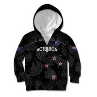 Custom New Zealand Silver Fern Football Kid Hoodie Summer 2024 Olympic Go Aotearoa LT14 Zip Hoodie Black - Polynesian Pride