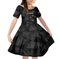 Custom New Zealand Silver Fern Football Kid Short Sleeve Dress Summer 2024 Olympic Go Aotearoa LT14 KID Black - Polynesian Pride
