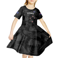 Custom New Zealand Silver Fern Football Kid Short Sleeve Dress Summer 2024 Olympic Go Aotearoa LT14 - Polynesian Pride
