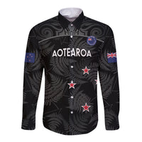 Custom New Zealand Silver Fern Football Long Sleeve Button Shirt Summer 2024 Olympic Go Aotearoa LT14 Unisex Black - Polynesian Pride
