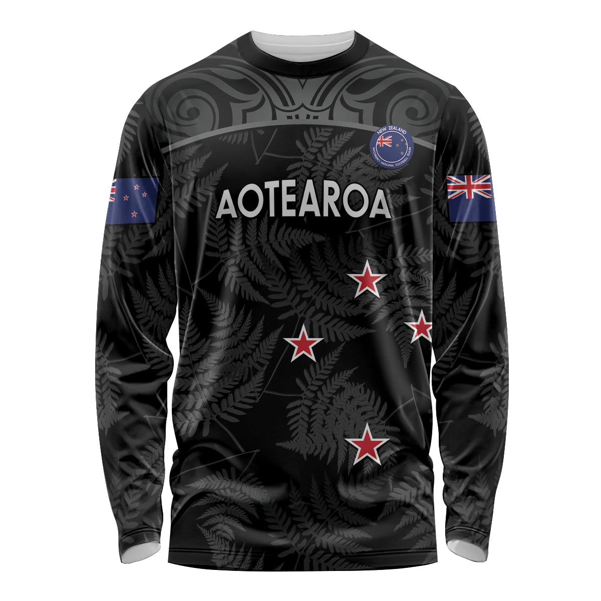 Custom New Zealand Silver Fern Football Long Sleeve Shirt Summer 2024 Olympic Go Aotearoa LT14 Unisex Black - Polynesian Pride