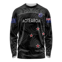 Custom New Zealand Silver Fern Football Long Sleeve Shirt Summer 2024 Olympic Go Aotearoa LT14 Unisex Black - Polynesian Pride