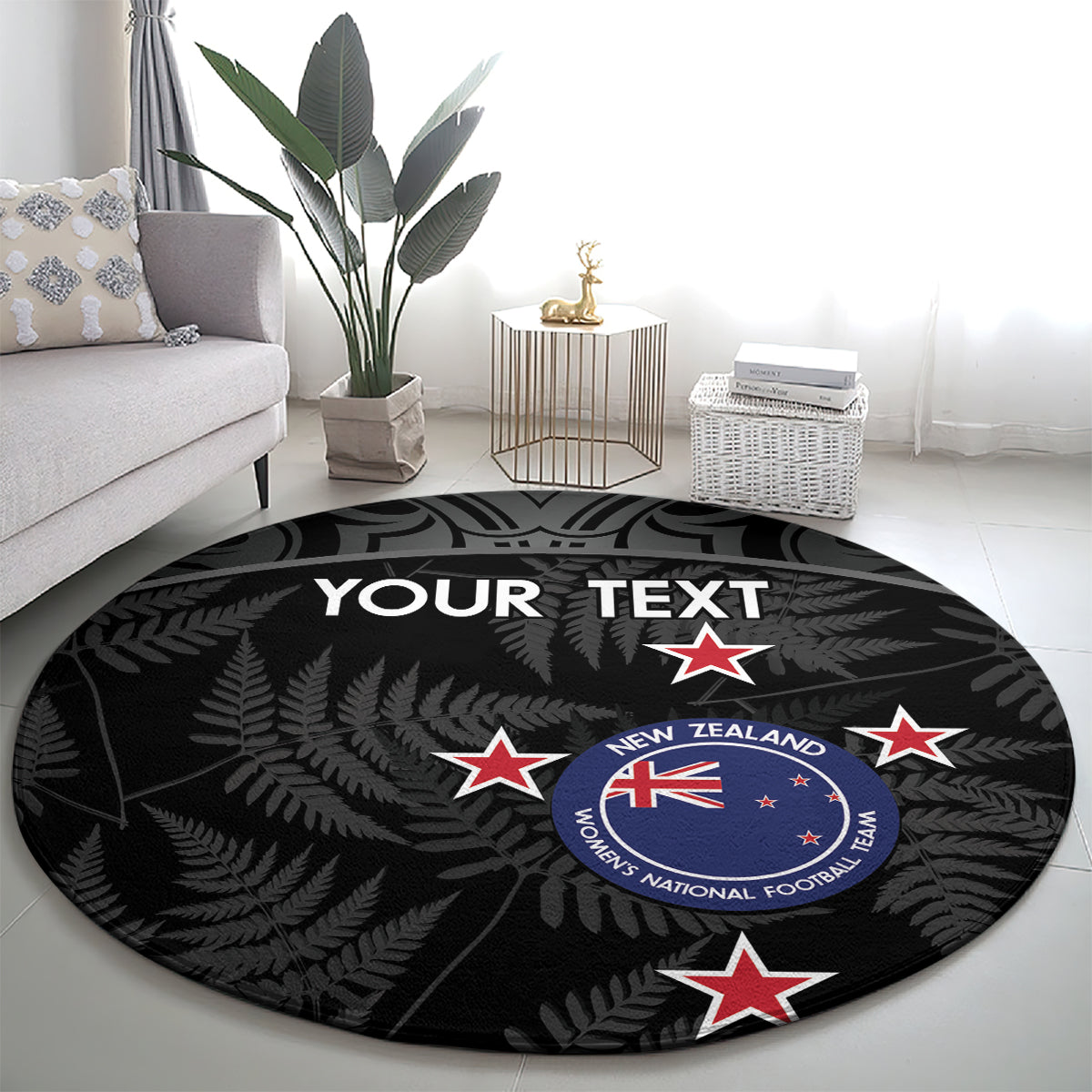 Custom New Zealand Silver Fern Football Round Carpet Summer 2024 Olympic Go Aotearoa LT14 - Polynesian Pride