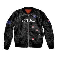 Custom New Zealand Silver Fern Football Sleeve Zip Bomber Jacket Summer 2024 Olympic Go Aotearoa LT14 Unisex Black - Polynesian Pride