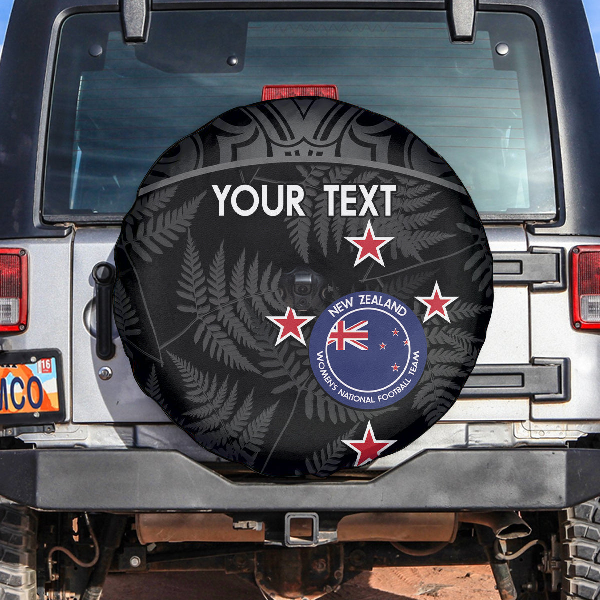 Custom New Zealand Silver Fern Football Spare Tire Cover Summer 2024 Olympic Go Aotearoa LT14 Black - Polynesian Pride