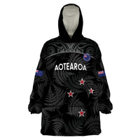 Custom New Zealand Silver Fern Football Wearable Blanket Hoodie Summer 2024 Olympic Go Aotearoa LT14 One Size Black - Polynesian Pride