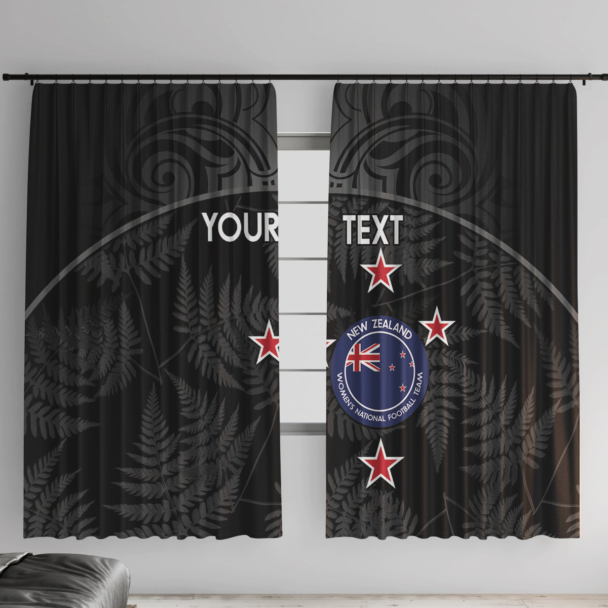 Custom New Zealand Silver Fern Football Window Curtain Summer 2024 Olympic Go Aotearoa LT14 With Hooks Black - Polynesian Pride