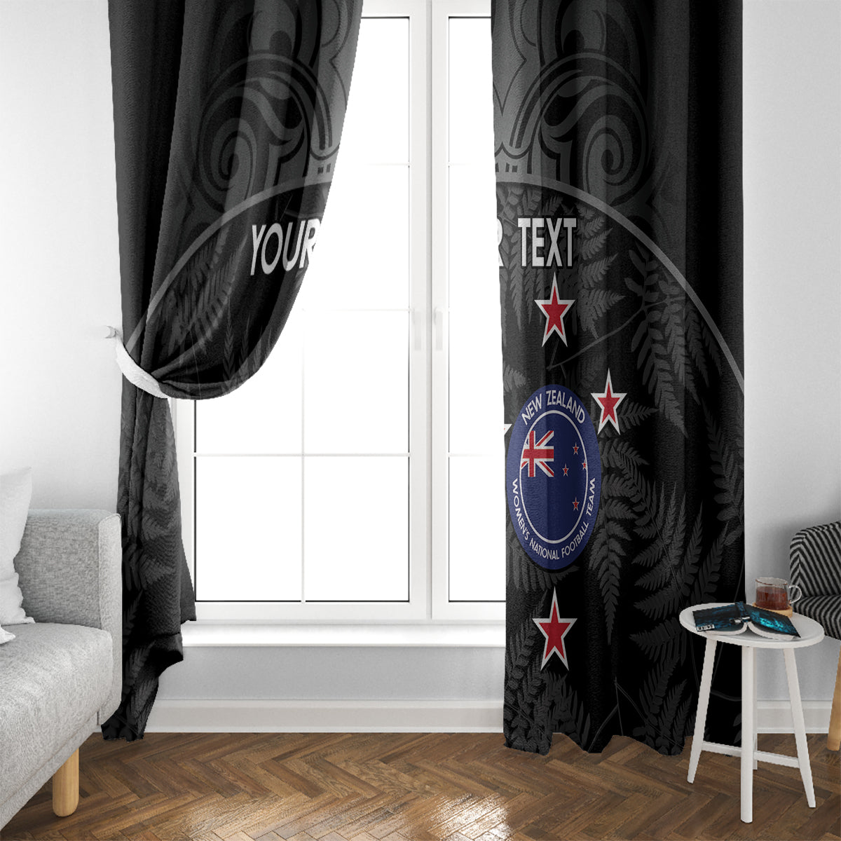 Custom New Zealand Silver Fern Football Window Curtain Summer 2024 Olympic Go Aotearoa LT14 - Polynesian Pride
