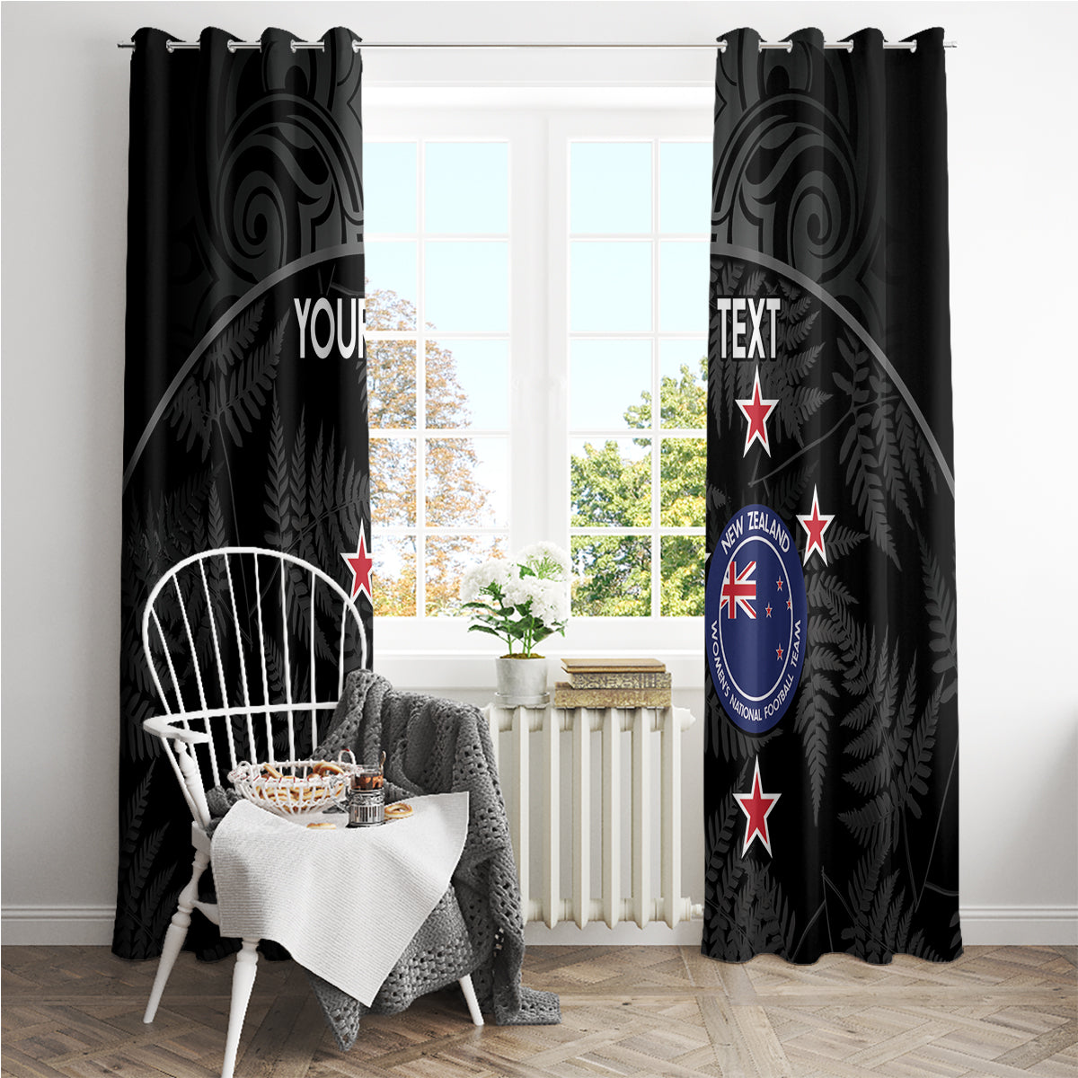 Custom New Zealand Silver Fern Football Window Curtain Summer 2024 Olympic Go Aotearoa LT14 - Polynesian Pride