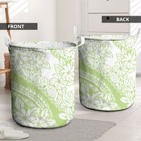Polynesian Tiare Flower Sage Green Pastel Laundry Basket