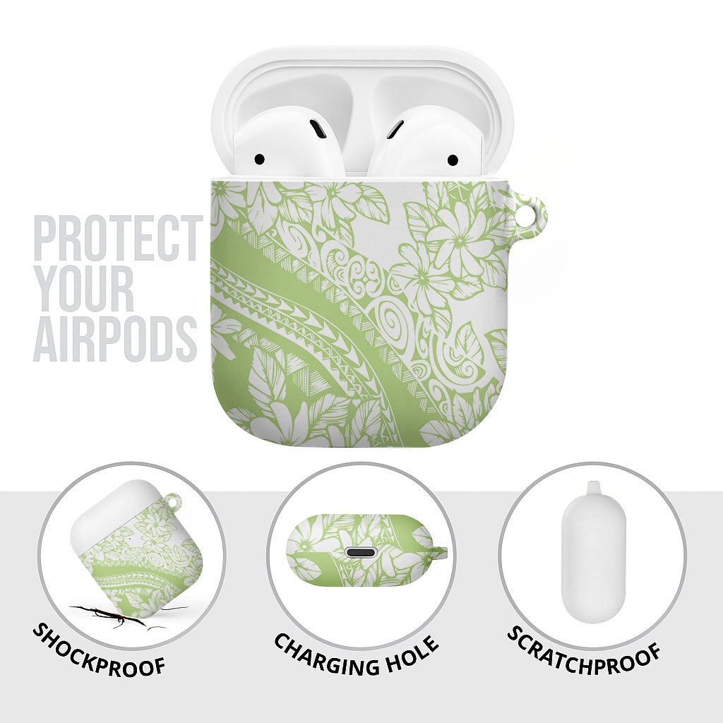Polynesian Tiare Flower Sage Green Pastel AirPods Case
