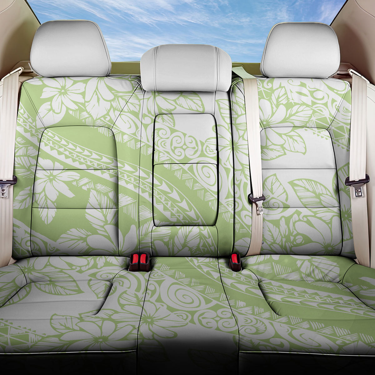 Polynesian Tiare Flower Sage Green Pastel Back Car Seat Cover LT14 One Size Sage Green - Polynesian Pride