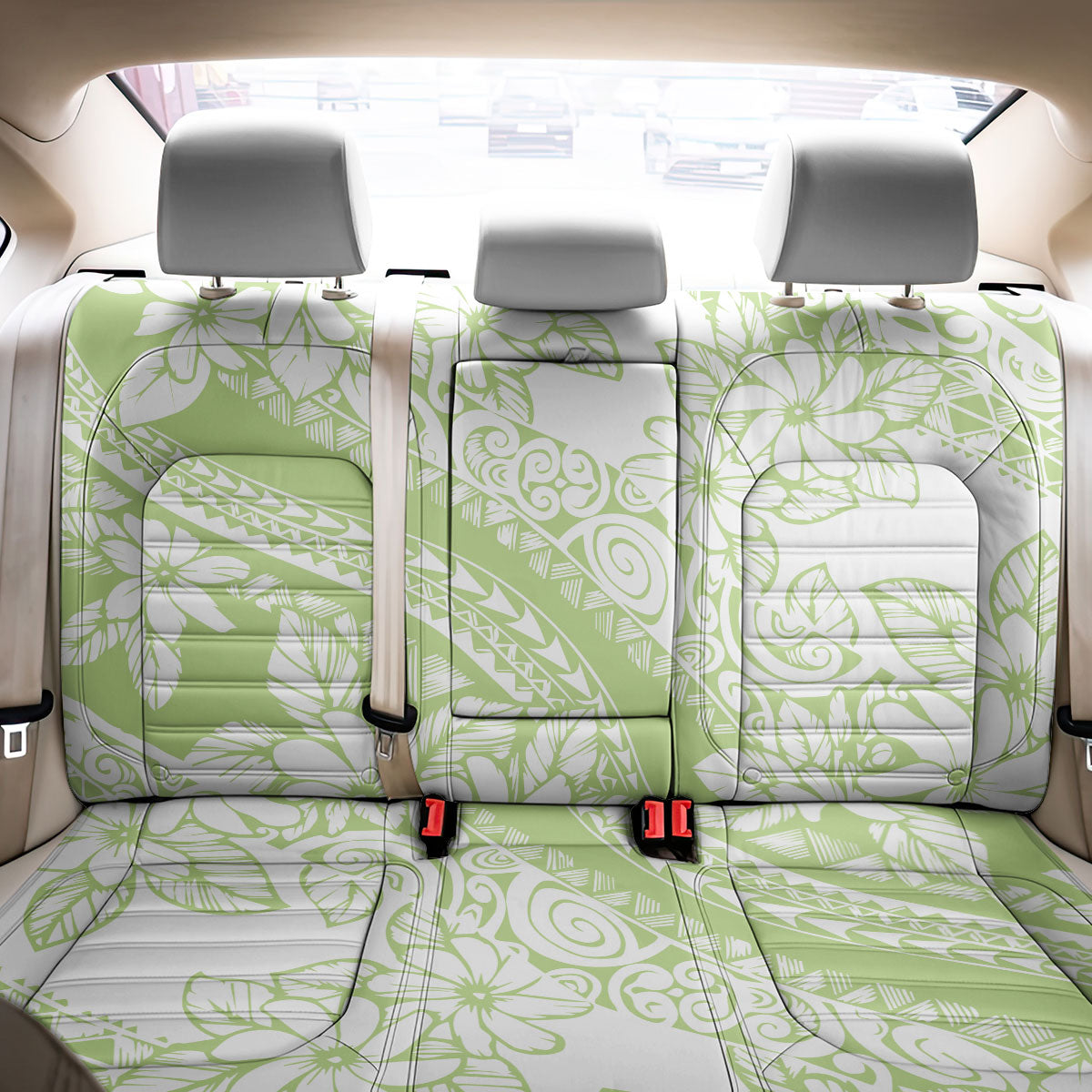 Polynesian Tiare Flower Sage Green Pastel Back Car Seat Cover LT14 - Polynesian Pride