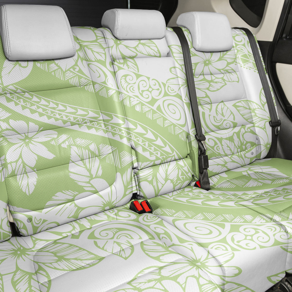 Polynesian Tiare Flower Sage Green Pastel Back Car Seat Cover LT14 - Polynesian Pride