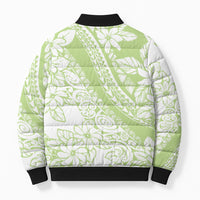 Polynesian Tiare Flower Sage Green Pastel Bomber Puffer Jacket