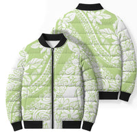 Polynesian Tiare Flower Sage Green Pastel Bomber Puffer Jacket