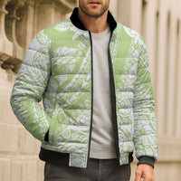 Polynesian Tiare Flower Sage Green Pastel Bomber Puffer Jacket