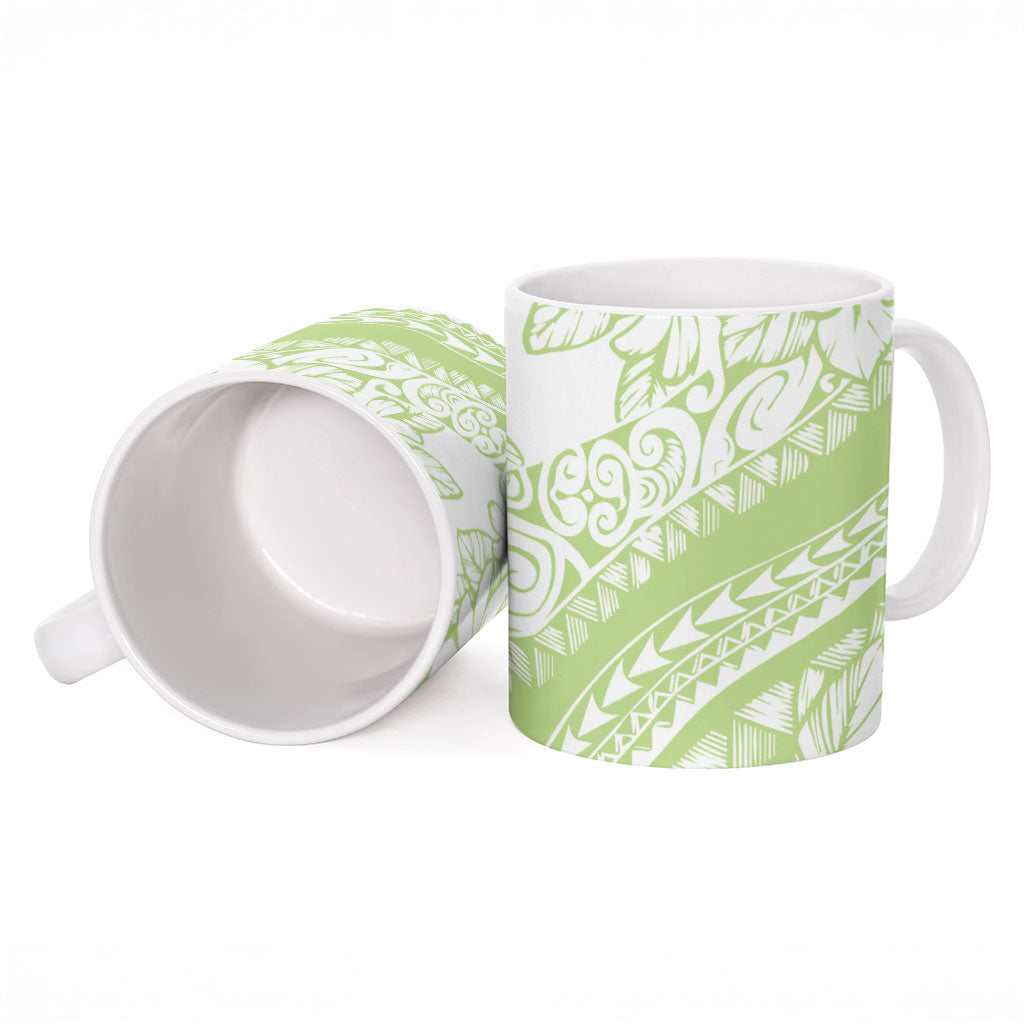 Polynesian Tiare Flower Sage Green Pastel Ceramic Mug