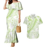 Polynesian Tiare Flower Sage Green Pastel Couples Matching Mermaid Dress and Hawaiian Shirt LT14 Sage Green - Polynesian Pride