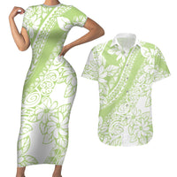 Polynesian Tiare Flower Sage Green Pastel Couples Matching Short Sleeve Bodycon Dress and Hawaiian Shirt LT14 Sage Green - Polynesian Pride