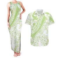 Polynesian Tiare Flower Sage Green Pastel Couples Matching Tank Maxi Dress and Hawaiian Shirt LT14 Sage Green - Polynesian Pride
