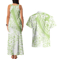 Polynesian Tiare Flower Sage Green Pastel Couples Matching Tank Maxi Dress and Hawaiian Shirt LT14 - Polynesian Pride