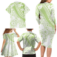 Polynesian Tiare Flower Sage Green Pastel Family Matching Long Sleeve Bodycon Dress and Hawaiian Shirt LT14 - Polynesian Pride