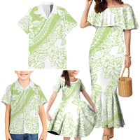 Polynesian Tiare Flower Sage Green Pastel Family Matching Mermaid Dress and Hawaiian Shirt LT14 - Polynesian Pride