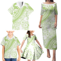 Polynesian Tiare Flower Sage Green Pastel Family Matching Puletasi and Hawaiian Shirt LT14 - Polynesian Pride