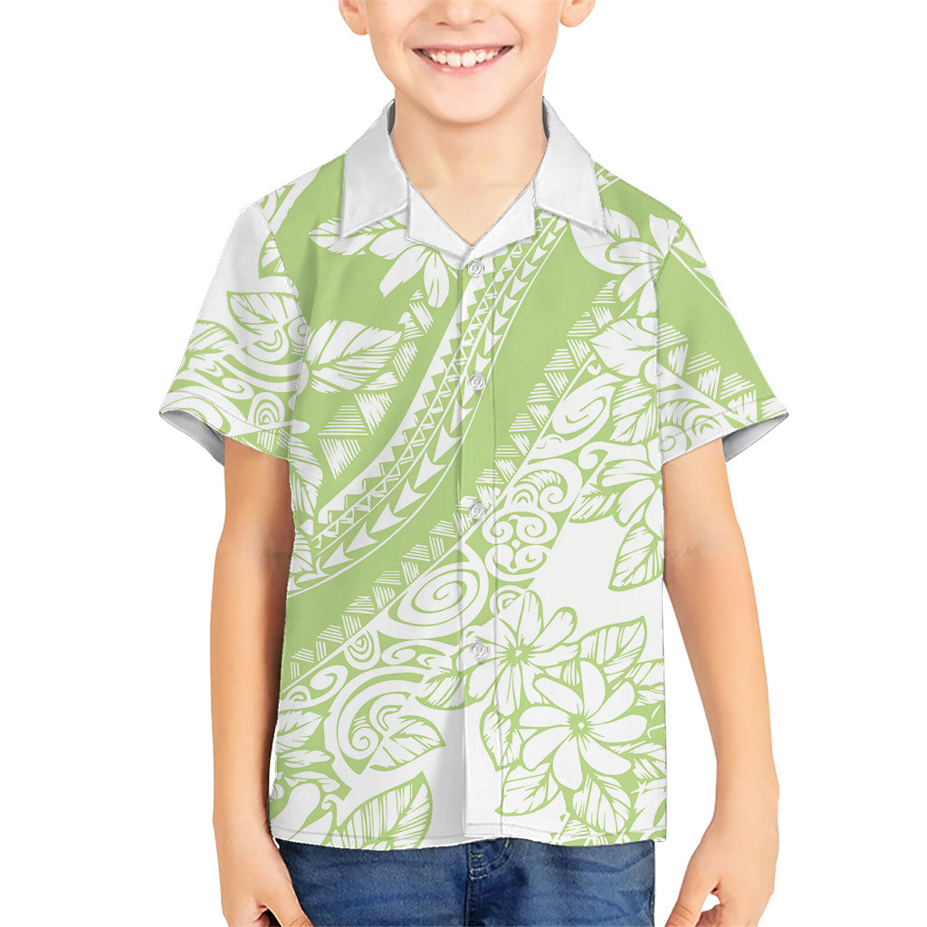 Polynesian Tiare Flower Sage Green Pastel Family Matching Short Sleeve Bodycon Dress and Hawaiian Shirt LT14 Son's Shirt Sage Green - Polynesian Pride
