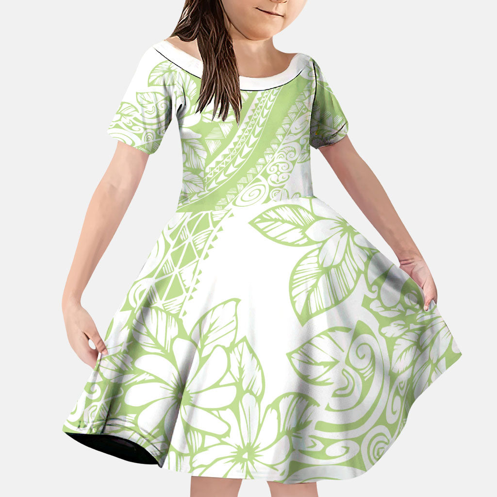 Polynesian Tiare Flower Sage Green Pastel Family Matching Summer Maxi Dress and Hawaiian Shirt LT14 Daughter's Dress Sage Green - Polynesian Pride