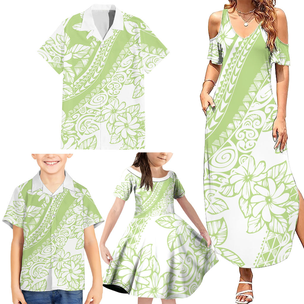 Polynesian Tiare Flower Sage Green Pastel Family Matching Summer Maxi Dress and Hawaiian Shirt LT14 - Polynesian Pride