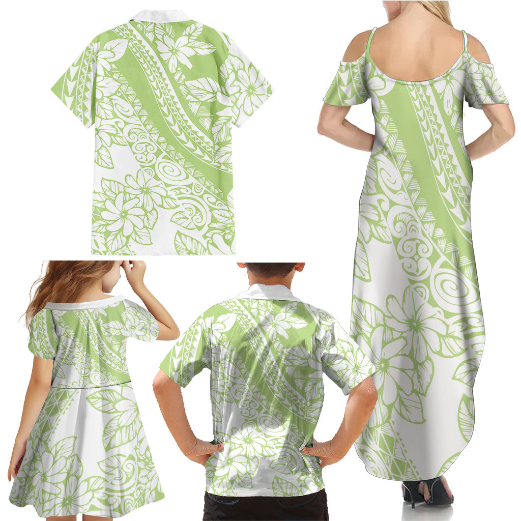 Polynesian Tiare Flower Sage Green Pastel Family Matching Summer Maxi Dress and Hawaiian Shirt LT14 - Polynesian Pride