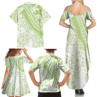 Polynesian Tiare Flower Sage Green Pastel Family Matching Summer Maxi Dress and Hawaiian Shirt LT14 - Polynesian Pride