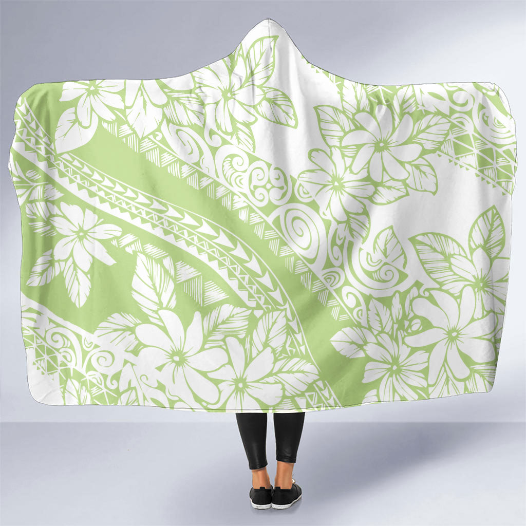 Polynesian Tiare Flower Sage Green Pastel Hooded Blanket