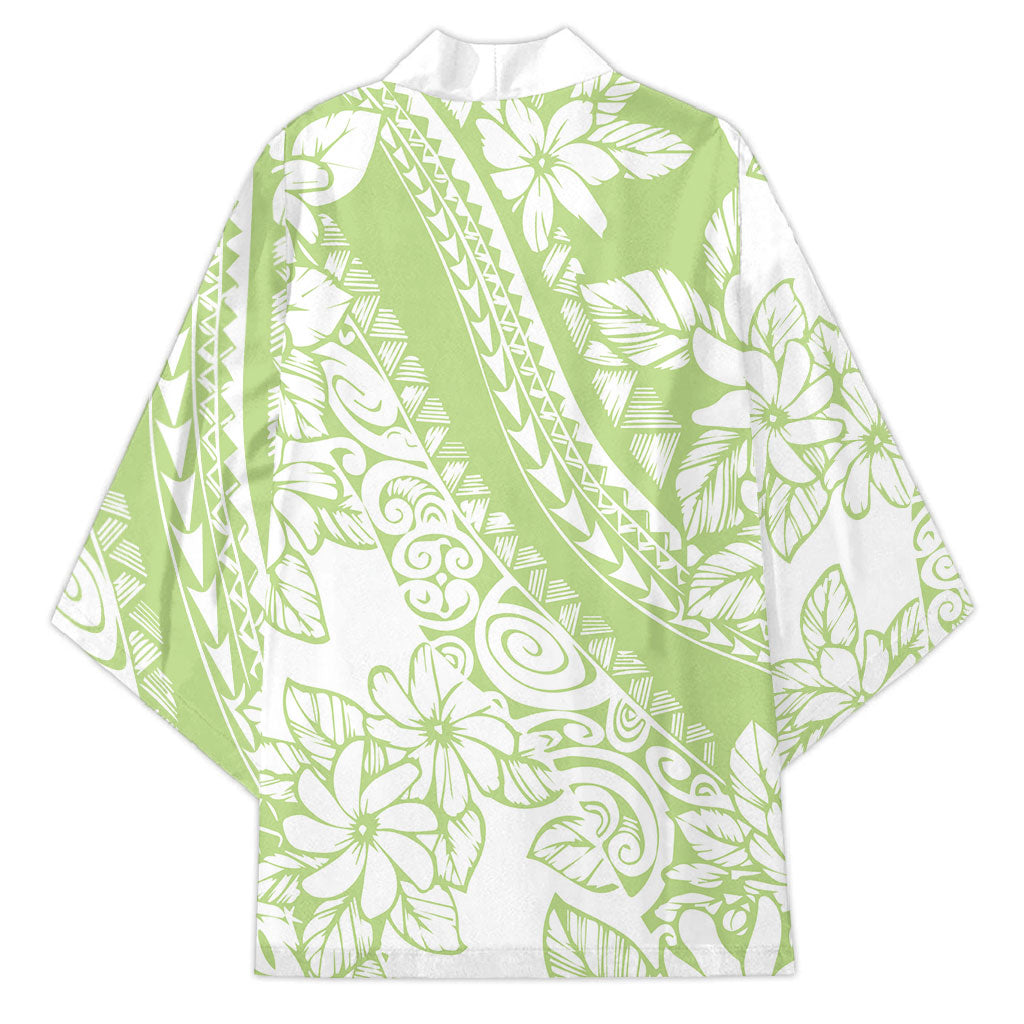 Polynesian Tiare Flower Sage Green Pastel Kimono