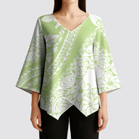 Polynesian Tiare Flower Sage Green Pastel Kimono Sleeve Blouse