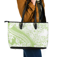 Polynesian Tiare Flower Sage Green Pastel Leather Tote Bag LT14 - Polynesian Pride