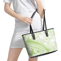 Polynesian Tiare Flower Sage Green Pastel Leather Tote Bag LT14 - Polynesian Pride