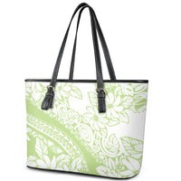 Polynesian Tiare Flower Sage Green Pastel Leather Tote Bag LT14 - Polynesian Pride