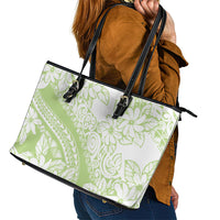 Polynesian Tiare Flower Sage Green Pastel Leather Tote Bag LT14 - Polynesian Pride