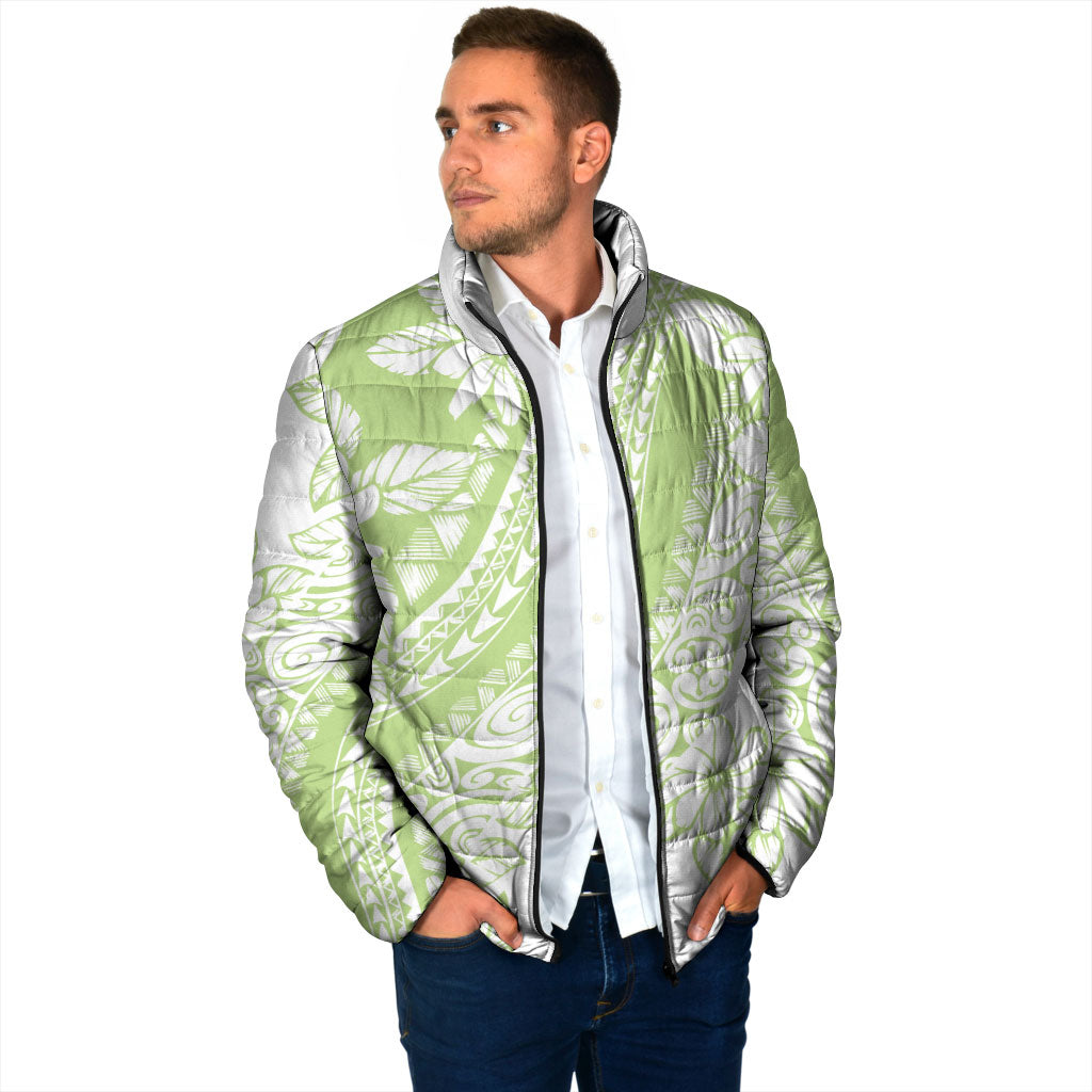 Polynesian Tiare Flower Sage Green Pastel Padded Jacket