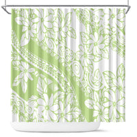 Polynesian Tiare Flower Sage Green Pastel Shower Curtain