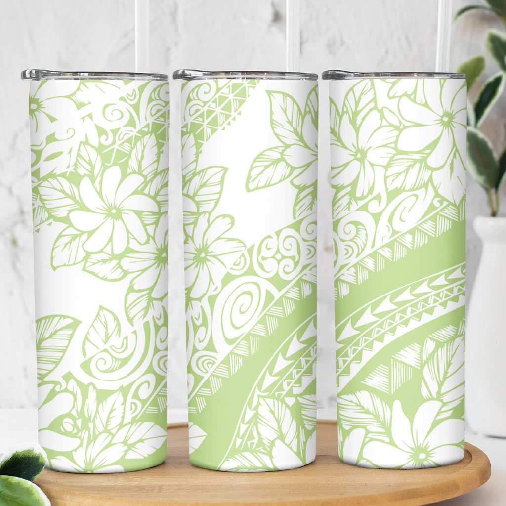 Polynesian Tiare Flower Sage Green Pastel Skinny Tumbler