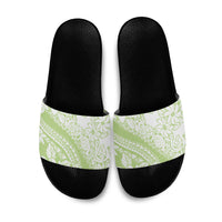 Polynesian Tiare Flower Sage Green Pastel Slide Sandals