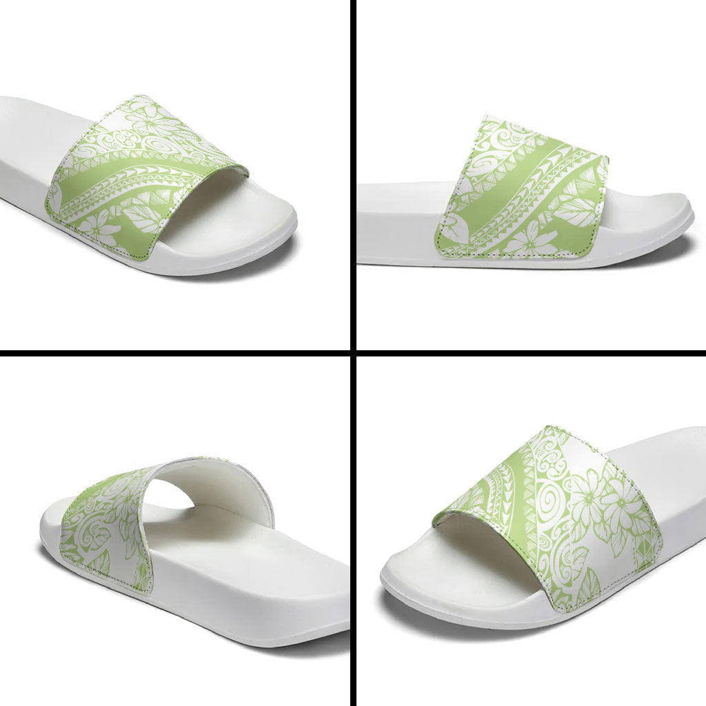 Polynesian Tiare Flower Sage Green Pastel Slide Sandals