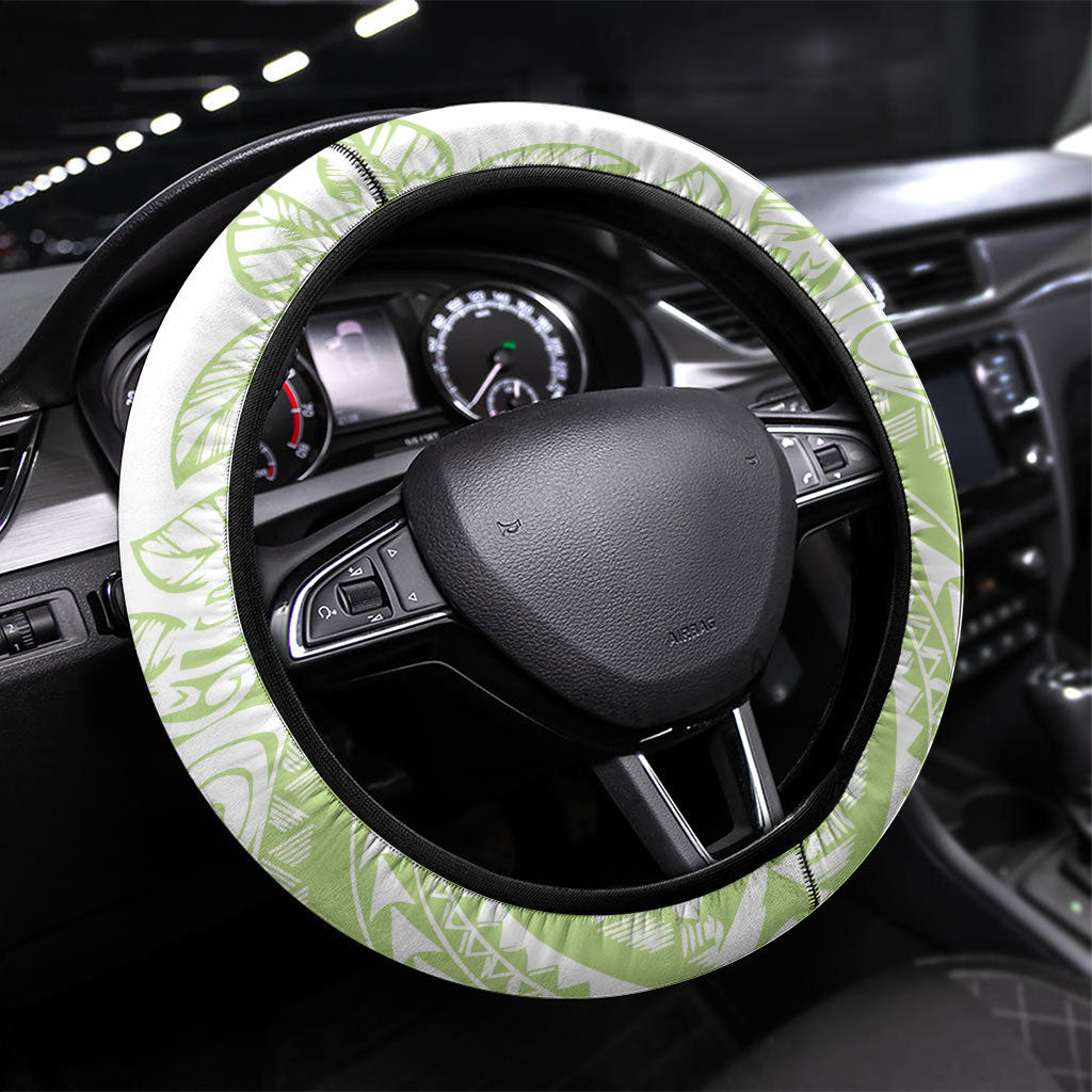 Polynesian Tiare Flower Sage Green Pastel Steering Wheel Cover LT14 Universal Fit Sage Green - Polynesian Pride