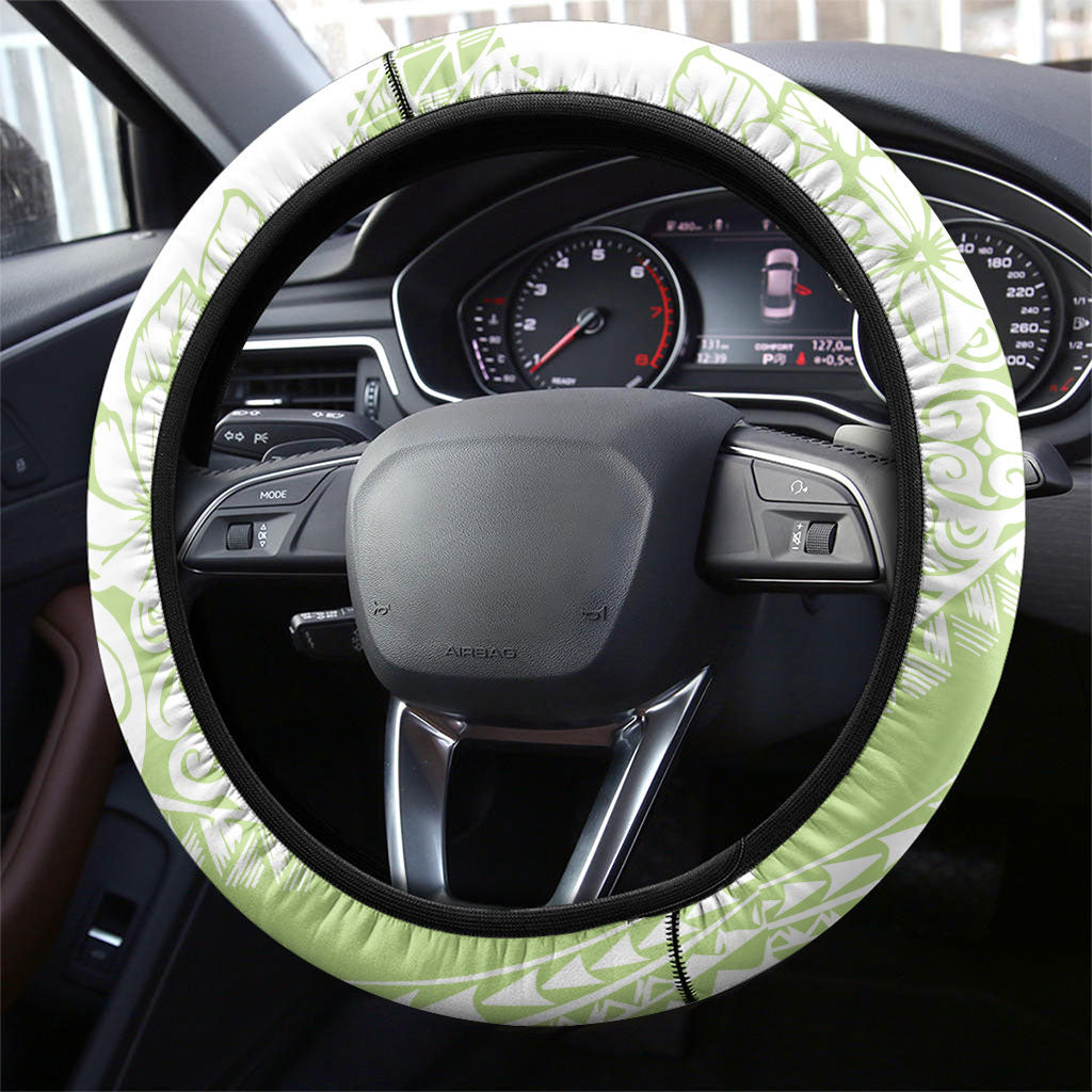 Polynesian Tiare Flower Sage Green Pastel Steering Wheel Cover LT14 - Polynesian Pride