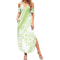 Polynesian Tiare Flower Sage Green Pastel Summer Maxi Dress LT14 Women Sage Green - Polynesian Pride